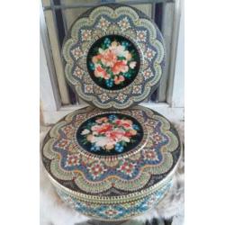 Brocante Koektrommel * Mozaïek Koekblik * 21 cm doorsnee