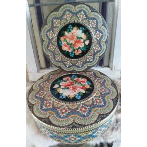 Brocante Koektrommel * Mozaïek Koekblik * 21 cm doorsnee