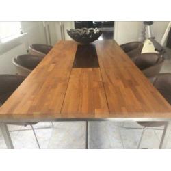 Design (lees) tafel ,hout met staal ,2.40 bij 1.10