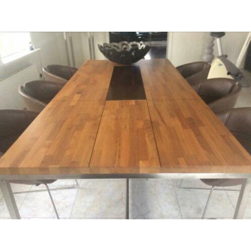 Design (lees) tafel ,hout met staal ,2.40 bij 1.10