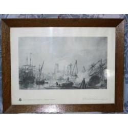 Oude houten lijst met prent Kalkhaven met de kielpaal (110)
