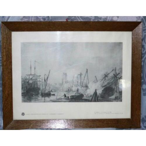 Oude houten lijst met prent Kalkhaven met de kielpaal (110)