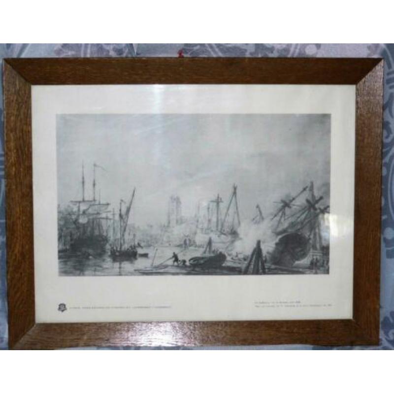 Oude houten lijst met prent Kalkhaven met de kielpaal (110)