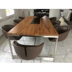 Design (lees) tafel ,hout met staal ,2.40 bij 1.10
