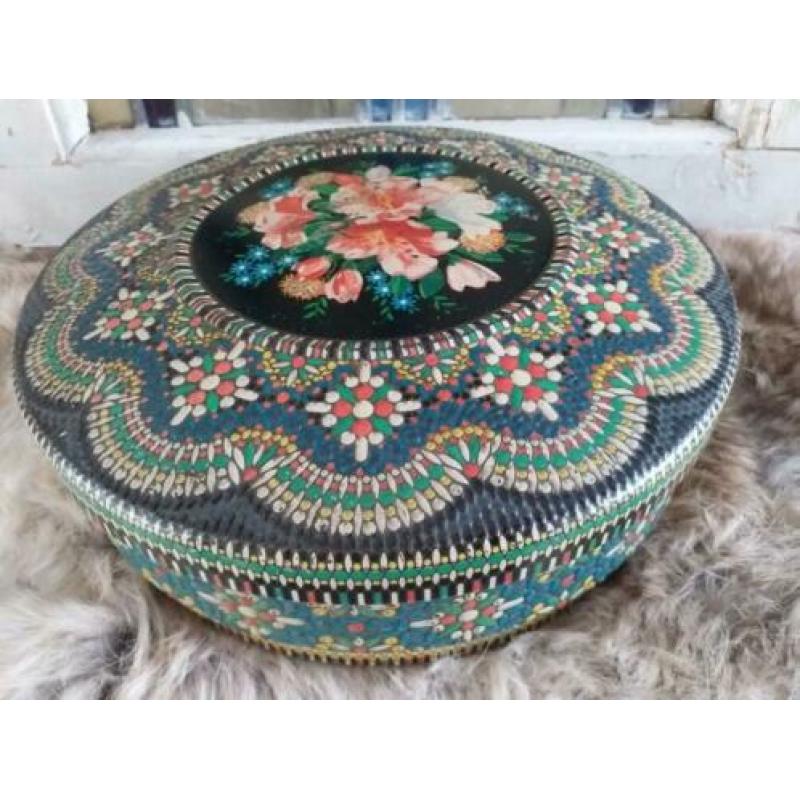 Brocante Koektrommel * Mozaïek Koekblik * 21 cm doorsnee