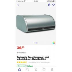 Brabantia broodtrommel met schuifdeksel metallic mint zgan