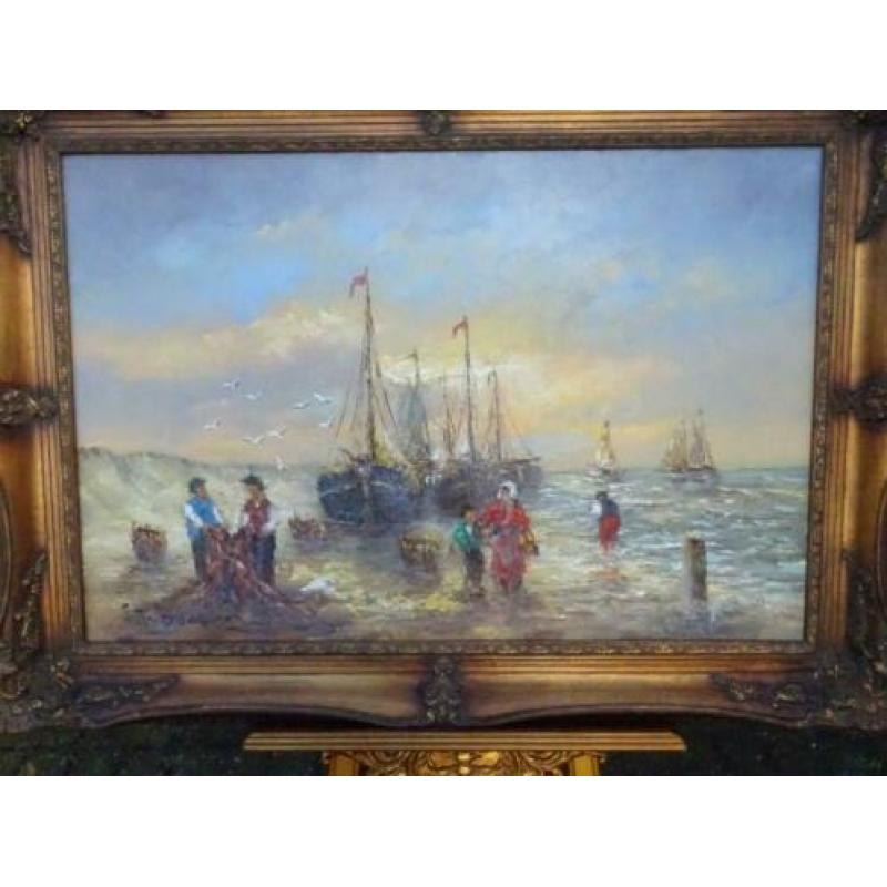 Groot kleurrijk maritiem schilderij Peter Brouwer.