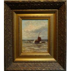 Schilderij Bomschuit in de branding