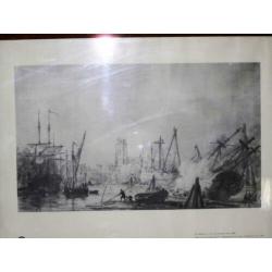 Oude houten lijst met prent Kalkhaven met de kielpaal (110)