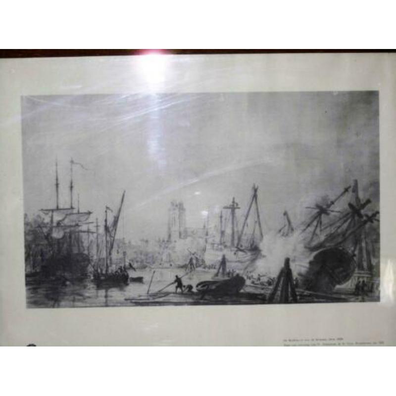 Oude houten lijst met prent Kalkhaven met de kielpaal (110)