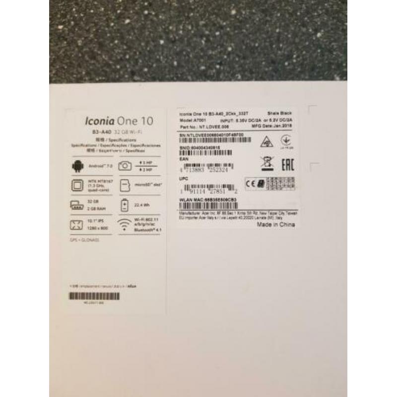 Acer iconia One 10 met factuur