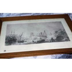 Oude houten lijst met prent Kalkhaven met de kielpaal (110)