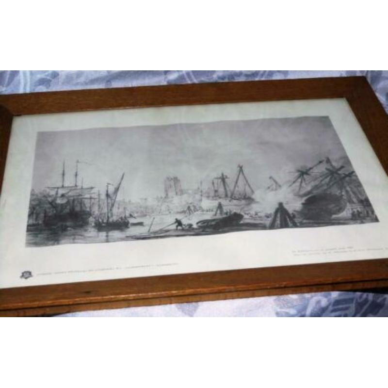 Oude houten lijst met prent Kalkhaven met de kielpaal (110)