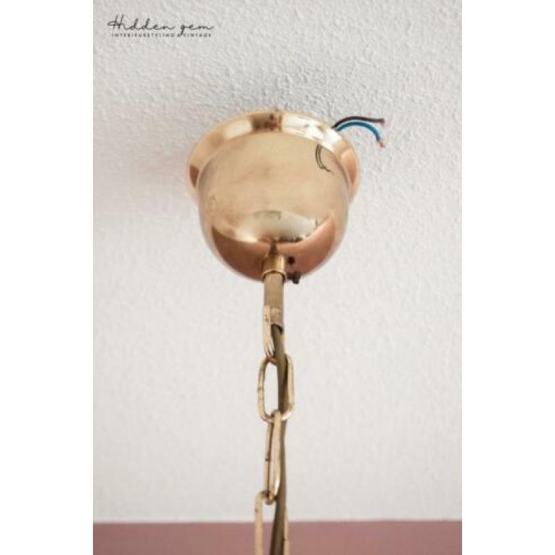 Vintage retro jaren 60 hanglamp melkglas bol met messing