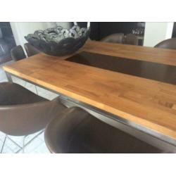 Design (lees) tafel ,hout met staal ,2.40 bij 1.10