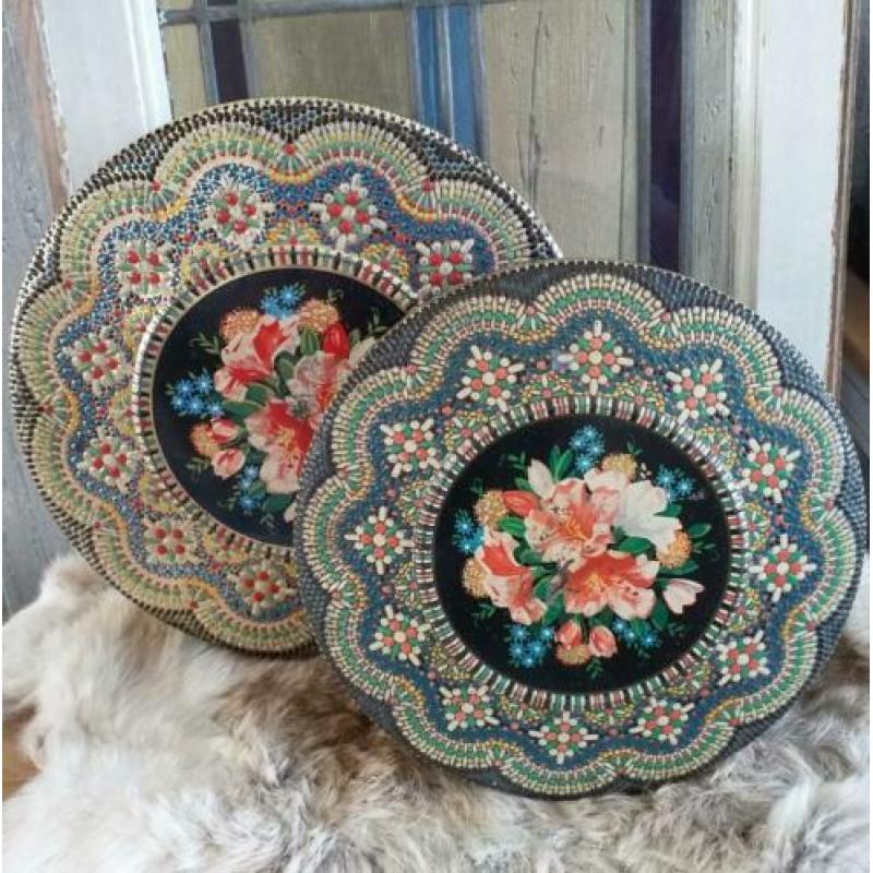 Brocante Koektrommel * Mozaïek Koekblik * 21 cm doorsnee