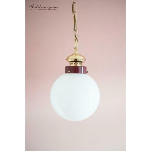 Vintage retro jaren 60 hanglamp melkglas bol met messing