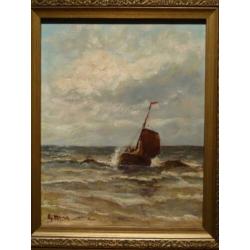 Schilderij Bomschuit in de branding