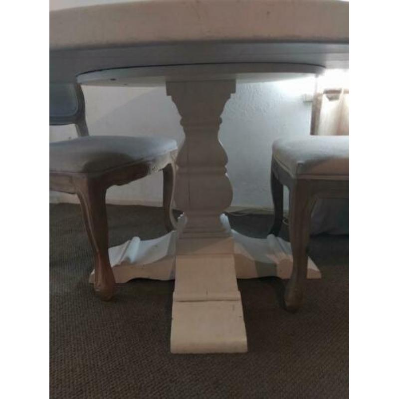 Ronde witte eiken brocante eettafel