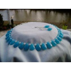 Aqua CHALCEDOON facet met Opalite facet Ketting en Oorbellen