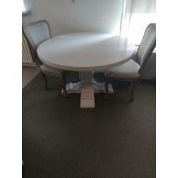 Ronde witte eiken brocante eettafel
