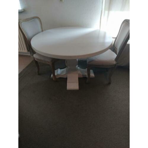Ronde witte eiken brocante eettafel