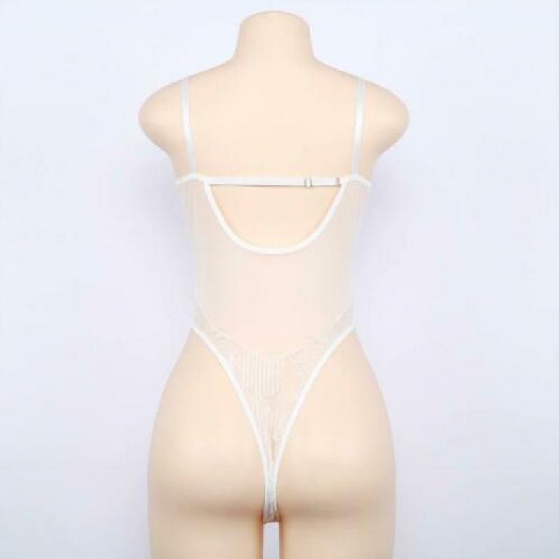 Witte kanten bodysuit romper doorzichtige lingerie sexy