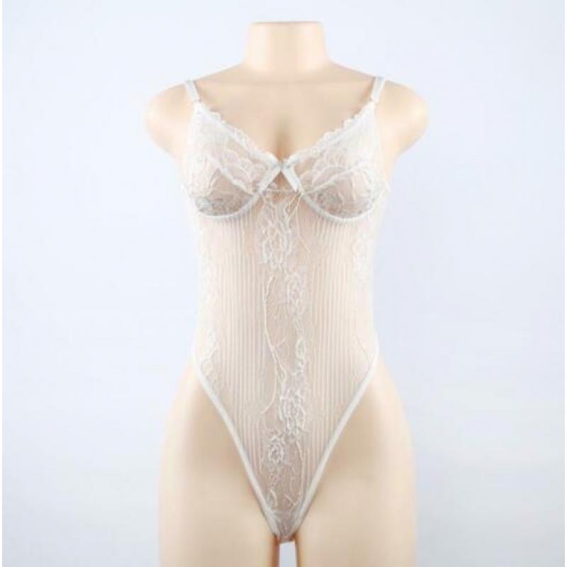 Witte kanten bodysuit romper doorzichtige lingerie sexy