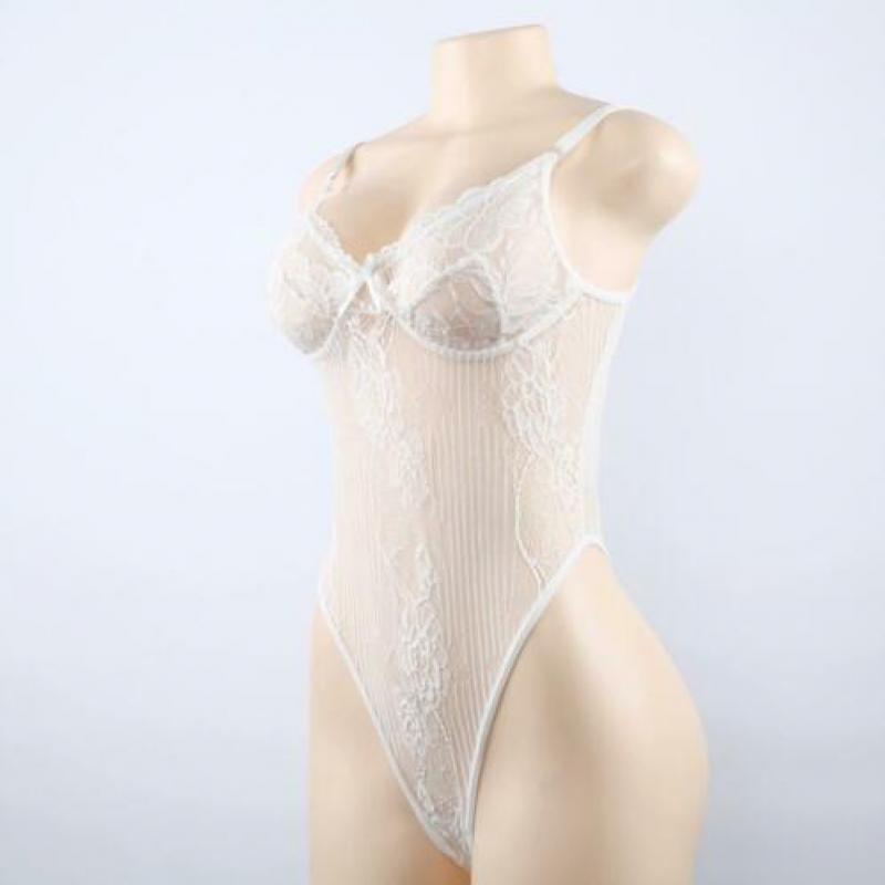 Witte kanten bodysuit romper doorzichtige lingerie sexy