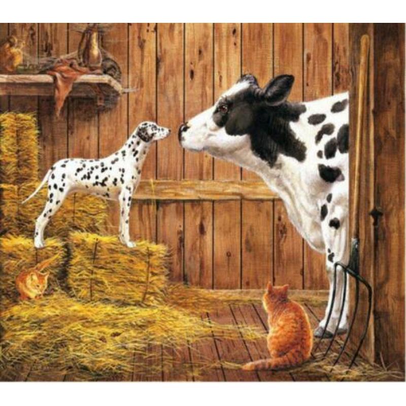 Full Diamond Painting: Koe en Dalmatiër afm. 40 x 30 cm