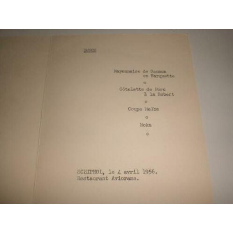 Bijzondere oude menukaart van de KLM uit 1956, Schiphol