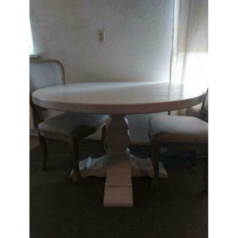 Ronde witte eiken brocante eettafel