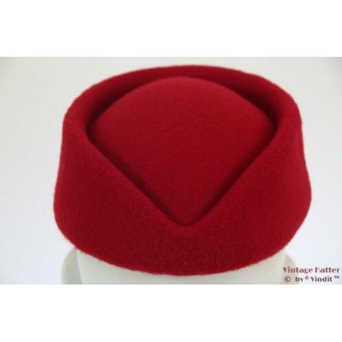 Stewardessen pillbox hoedje donker rood 54-59 nieuw One size