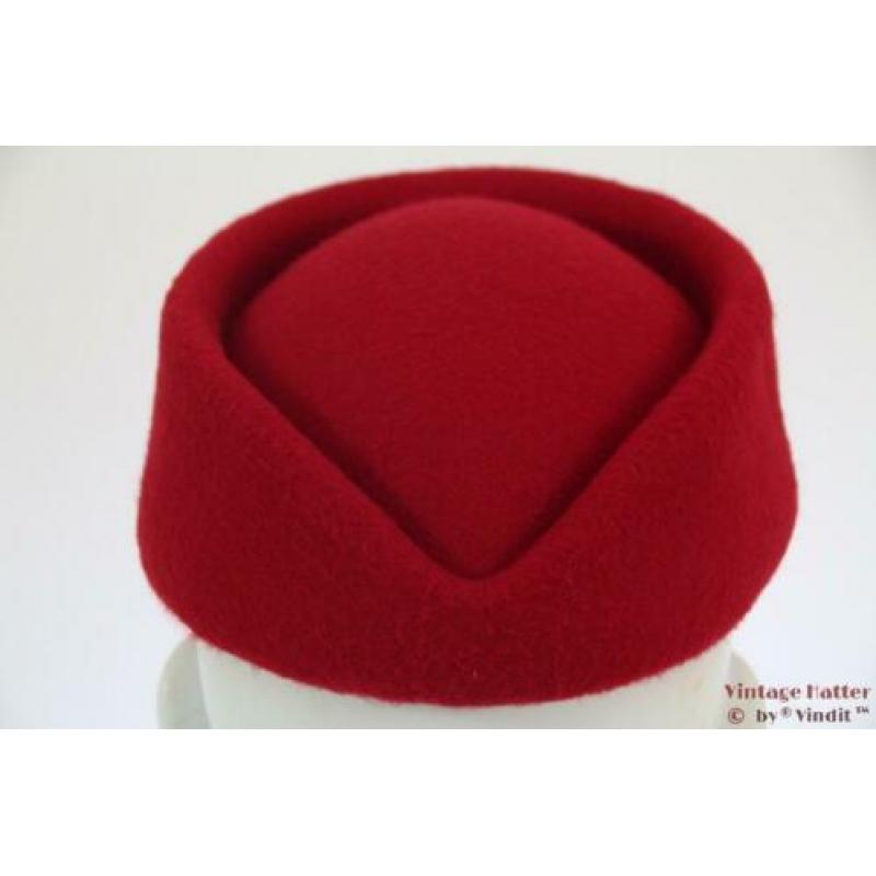 Stewardessen pillbox hoedje donker rood 54-59 nieuw One size