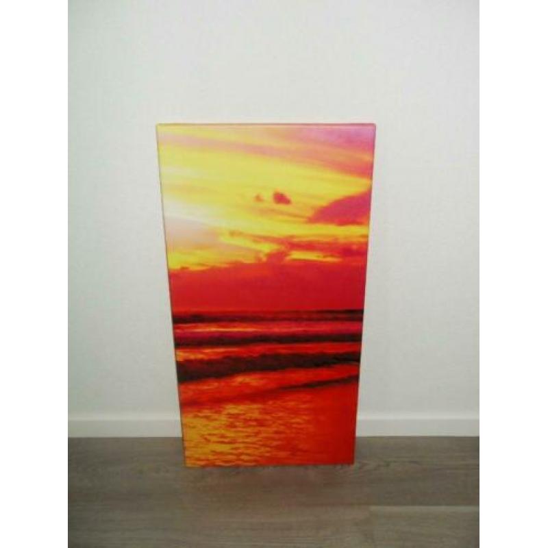 Mooi kleurrijk drieluik v/d ondergaande zon in zee - canvas