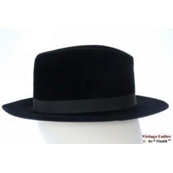 Vintage Gleufhoed zwartblauw fluweel 55 = S tot XS