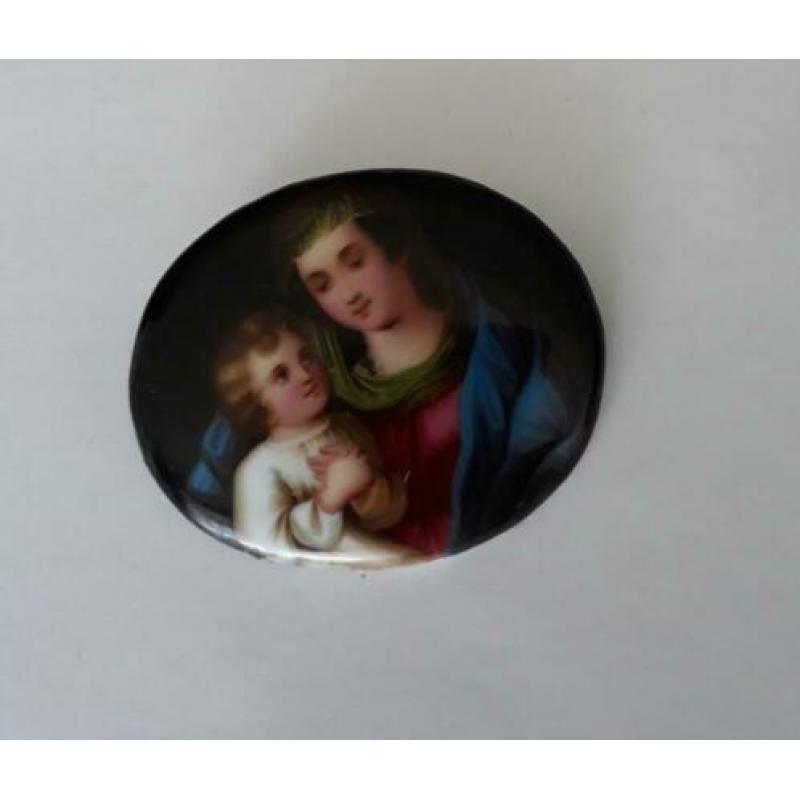 Antieke handgeschilderde broche, ca19-20 eeuw