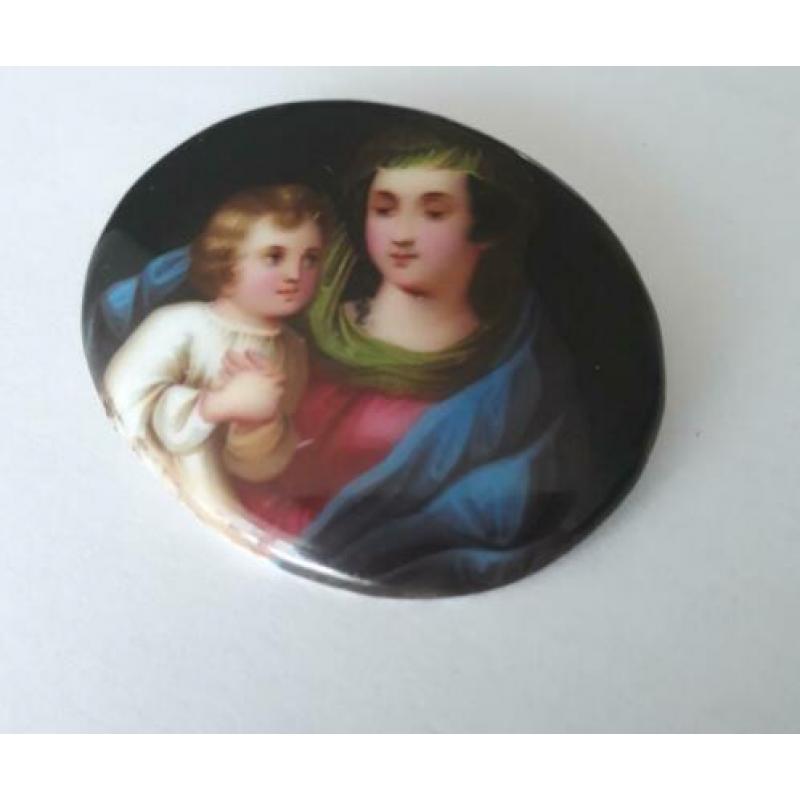 Antieke handgeschilderde broche, ca19-20 eeuw