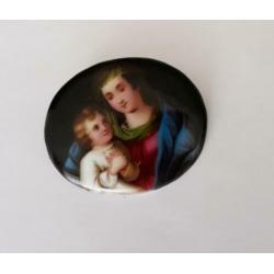Antieke handgeschilderde broche, ca19-20 eeuw