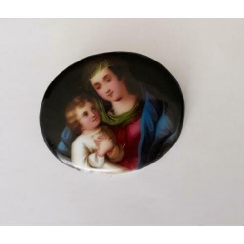 Antieke handgeschilderde broche, ca19-20 eeuw