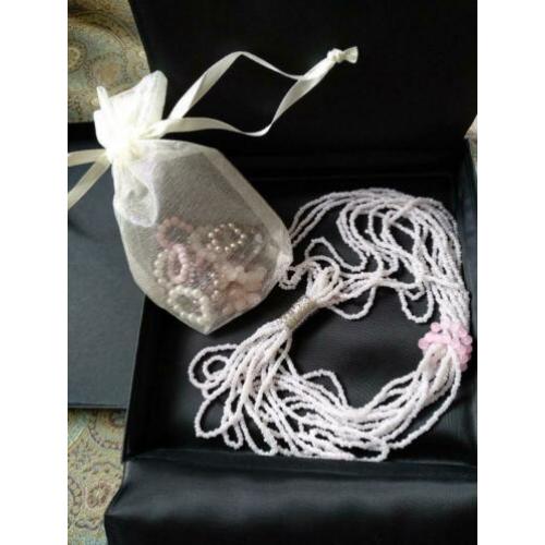 Ketting kraaltjes wit/roze/lila magneetsluiting