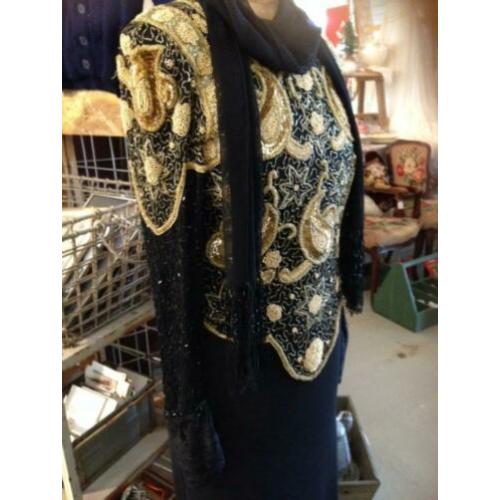 Vintage / Gala - Feestkleding / Blauwe top met pailetten