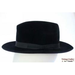 Vintage Gleufhoed zwartblauw fluweel 55 = S tot XS