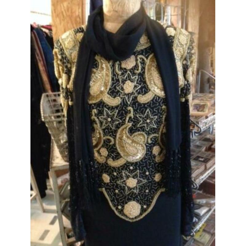 Vintage / Gala - Feestkleding / Blauwe top met pailetten