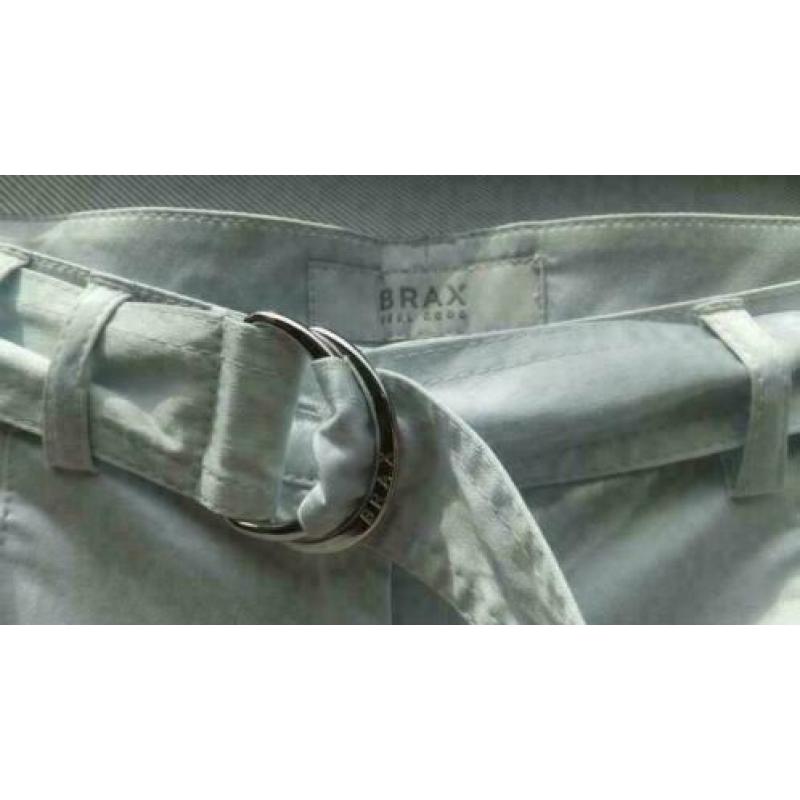 BRAX licht zeegroen 7/8 glans stretch broek mt 38/40