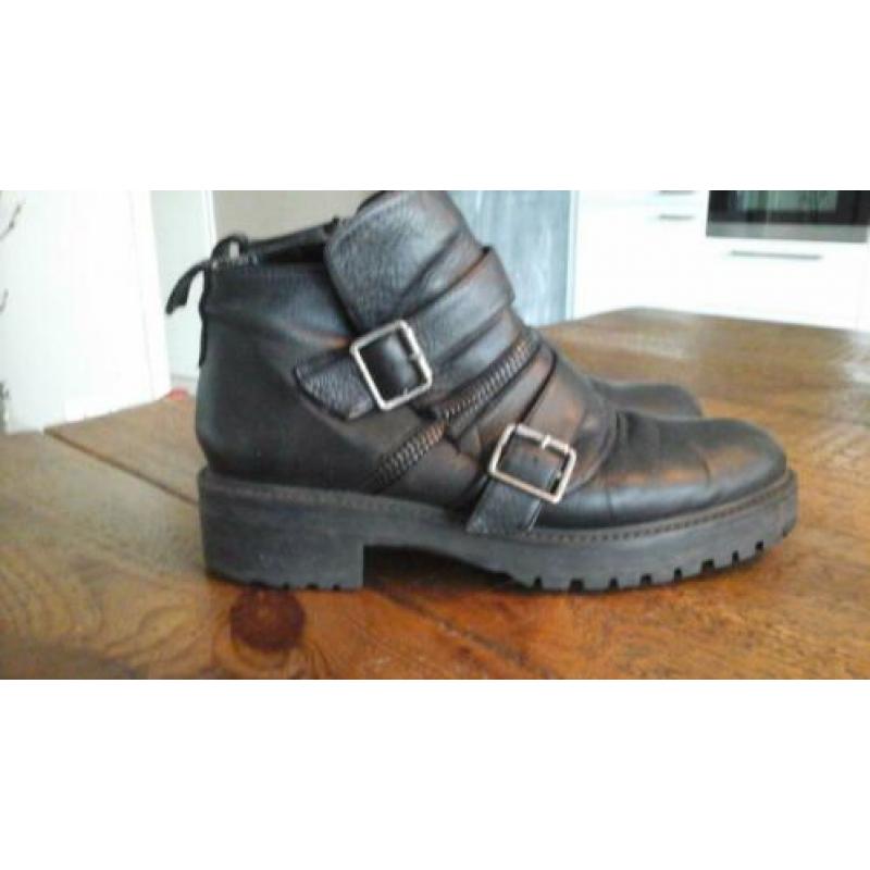 Zara bikerboots biker enkellaarsjes leer zwart 39