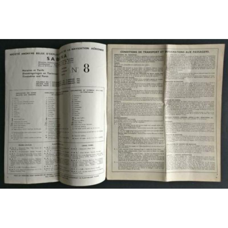 Timetable Sabena uit december 1952 (N31)