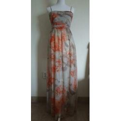 Super gave grijs/oranje maxidress van Vila, maat M