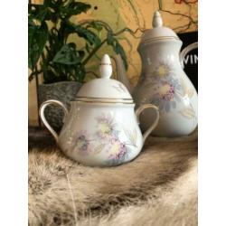 koffiepot set vintage brocante nostalgie bloemen theepot