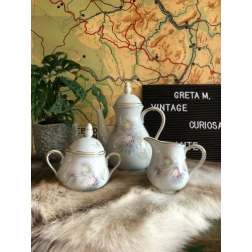 koffiepot set vintage brocante nostalgie bloemen theepot